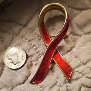 Elegant Red and Gold Awareness Ribbon Brooch